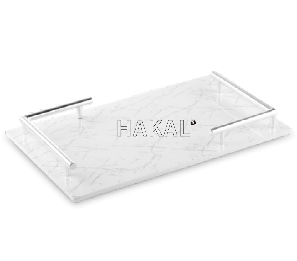 Melamine tray - marble look white silver 40 x 24 cm