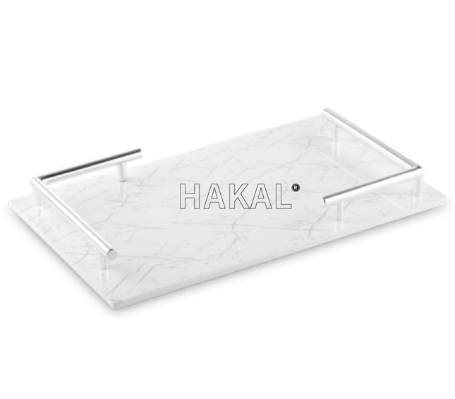 Melamine plateau - dienblad Marmer look  wit zilver 40x24cm