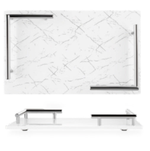 Melamine tray - marble look white silver 40 x 24 cm