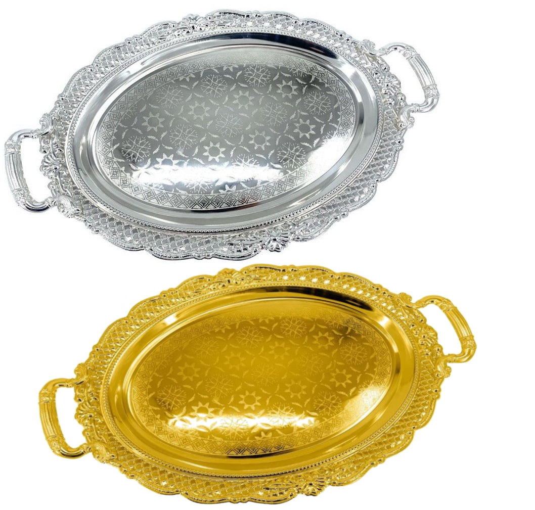Ovaal dienblad 52 x 42 cm – goud of zilver, met uitgezaagde rand