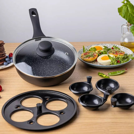 Diepe Koekenpan met Deksel en Eierinsert - 20 cm - Geschikt voor 4 Gepocheerde Eieren