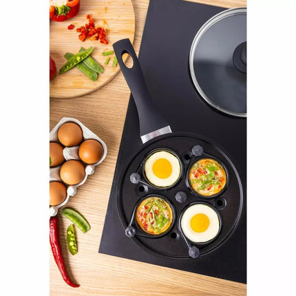Diepe Koekenpan met Deksel en Eierinsert - 20 cm - Geschikt voor 4 Gepocheerde Eieren