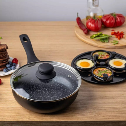 Diepe Koekenpan met Deksel en Eierinsert - 20 cm - Geschikt voor 4 Gepocheerde Eieren
