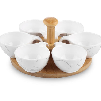 Draaiplateau hout met melamine schaaltjes