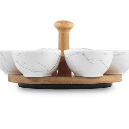 Draaiplateau hout met melamine schaaltjes