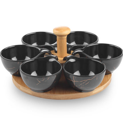 Draaiplateau hout met melamine schaaltjes