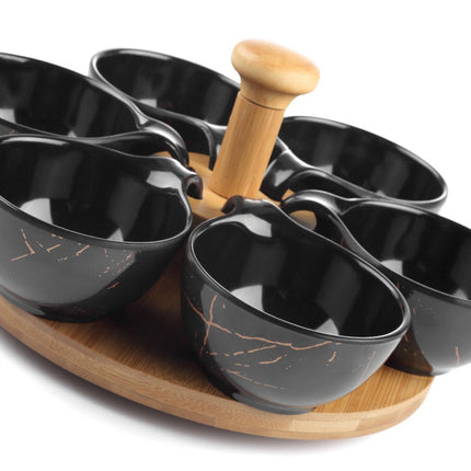 Draaiplateau hout met melamine schaaltjes