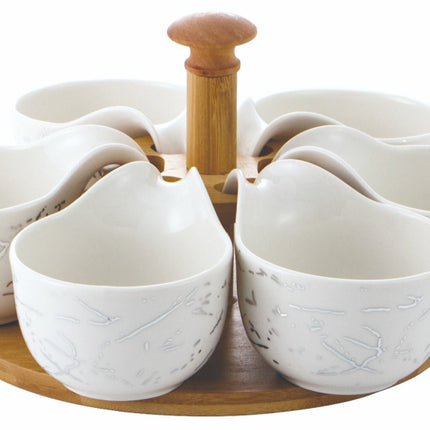 Draaiplateau hout met porselein schaaltjes