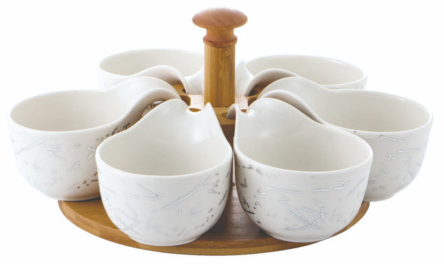 Draaiplateau hout met porselein schaaltjes