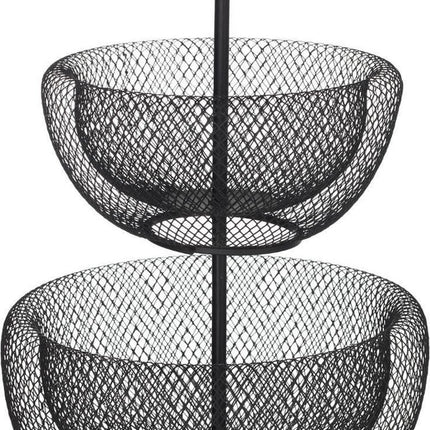 Dubbele etagere fruitschaal/fruitmand rond zwart metaal