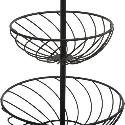 Dubbele etagere fruitschaal/fruitmand rond zwart metaal 27 x 39 cm