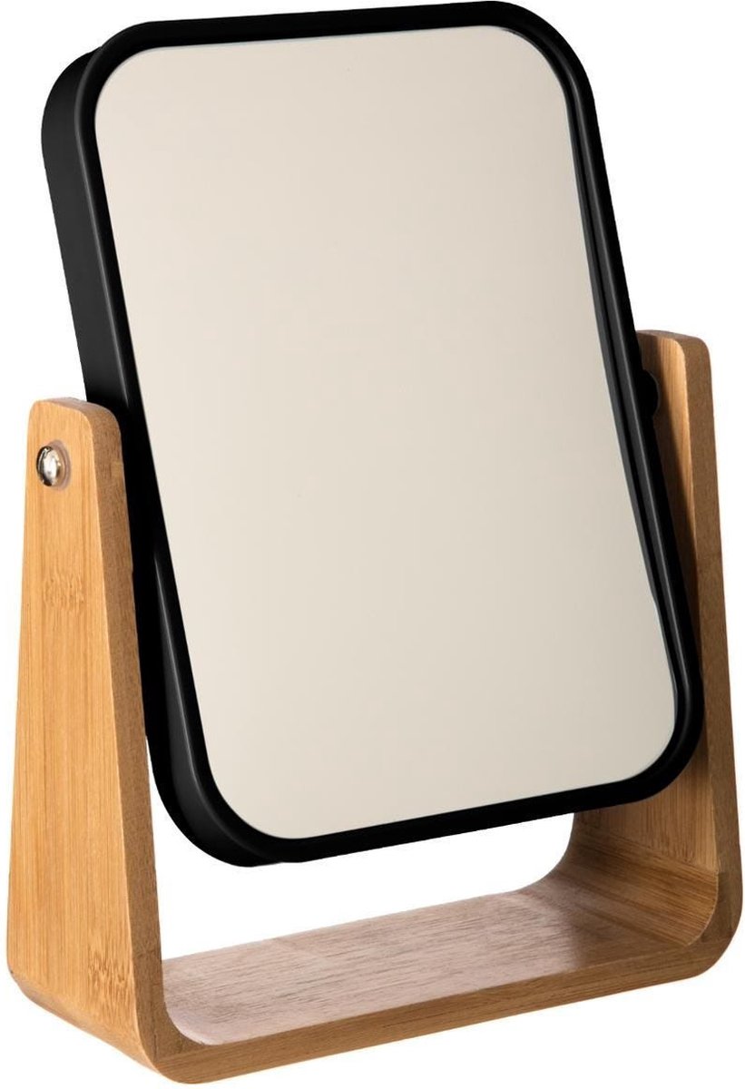 Double-sided make-up/shaving mirror on base 16 x 6 x 22 cm black - Bathroom shaving mirrors on stand