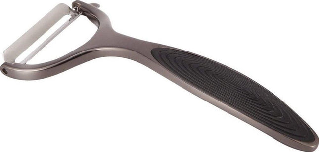 Dunschiller voor groenten en fruit met ergonomische antisliphandgreep en siliconen inzetstuk.