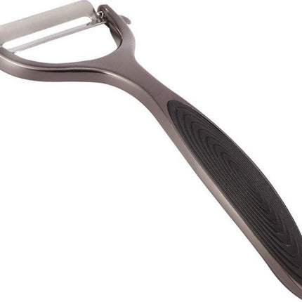 Dunschiller voor groenten en fruit met ergonomische antisliphandgreep en siliconen inzetstuk.