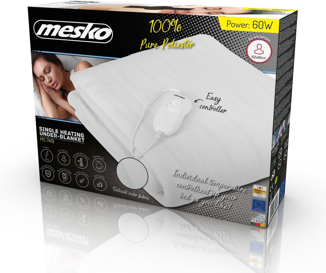 Electric blanket/pillow - 60 Watt - White - Polyester - 1 person