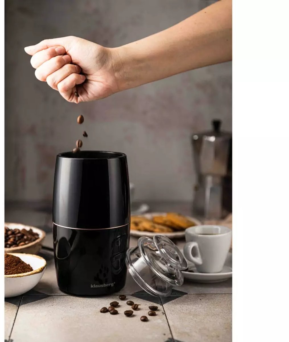 Klausberg KB7602 Electric Coffee Grinder - Stainless Steel Coffee Container & Blade - Adjustable Grind Setting - Compact & Lightweight