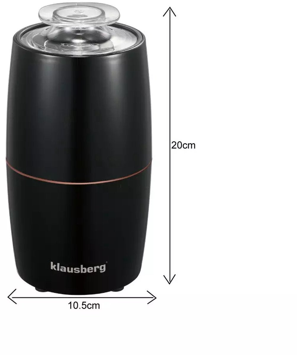 Klausberg KB7602 Electric Coffee Grinder - Stainless Steel Coffee Container & Blade - Adjustable Grind Setting - Compact & Lightweight