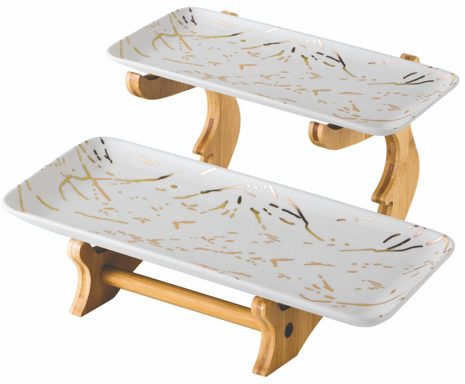 Étagère en porcelaine à 2 niveaux, motif marbre