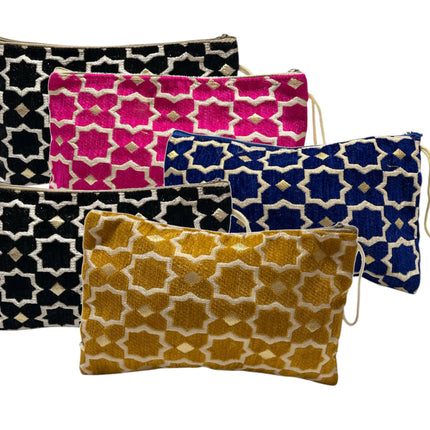 Handgemaakte Plum Geometric Make-uptas - Marokkaanse etui met zellig-motief