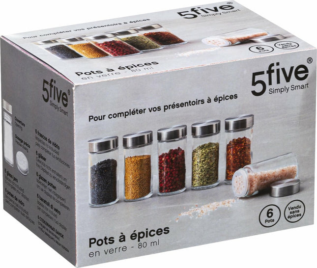 Kruidenpotten set - 6 stuks - glas - met rvs deksel - luchtdicht - voorraadpot