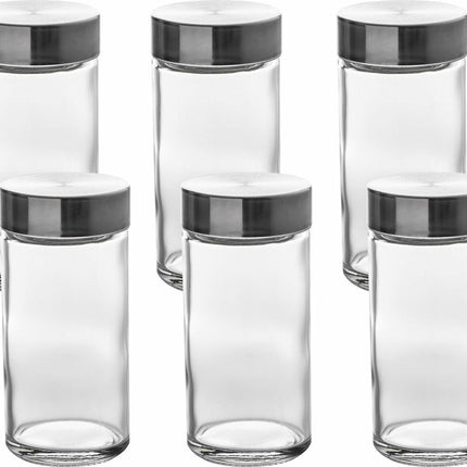 Kruidenpotten set - 6 stuks - glas - met rvs deksel - luchtdicht - voorraadpot