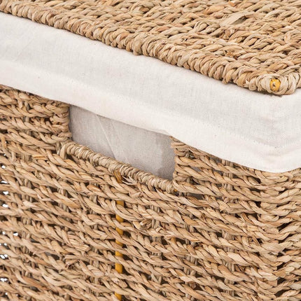Wasmand - riet - met deksel - rechthoekig - 37 x 22 x 55 cm - 40 liter