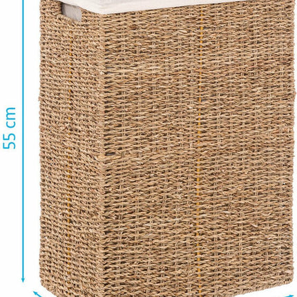 Wasmand - riet - met deksel - rechthoekig - 37 x 22 x 55 cm - 40 liter