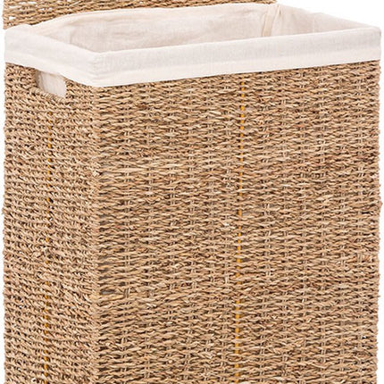 Wasmand - riet - met deksel - rechthoekig - 37 x 22 x 55 cm - 40 liter
