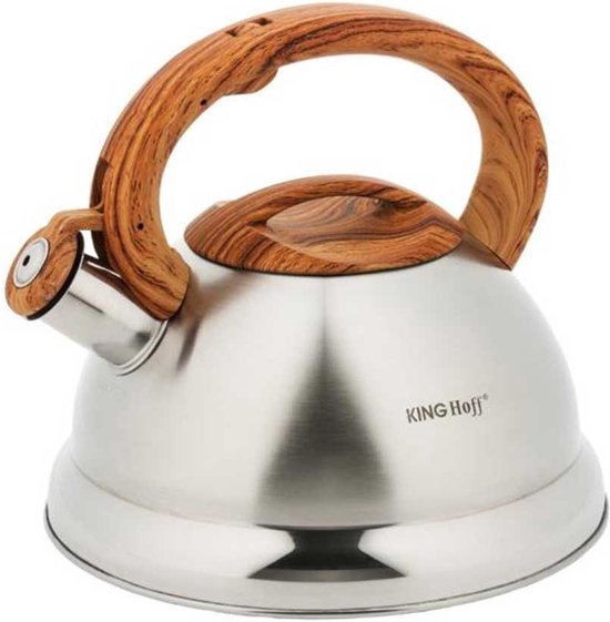 Fluitketel - 3 liter - RVS - bruin - met fluit