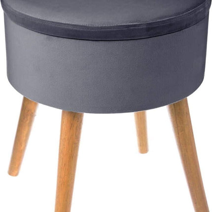 Fluwelen Kruk met Houten Poten - Grijs