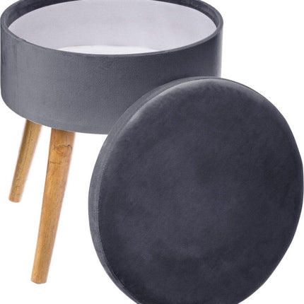 Fluwelen Kruk met Houten Poten - Grijs