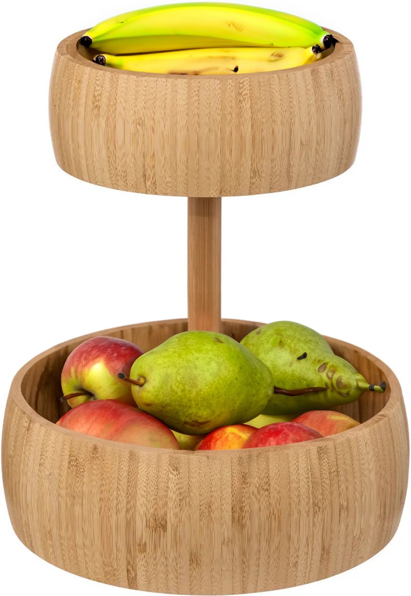 5Five fruitmand van bamboe met 2 etages – fruitschaal Ø 29 cm, 35,5 cm hoog