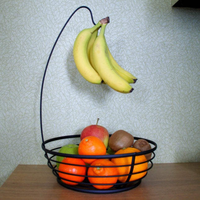 Trendy fruitmand met banaanhouder - Ø 28 x 40 cm - Zwart