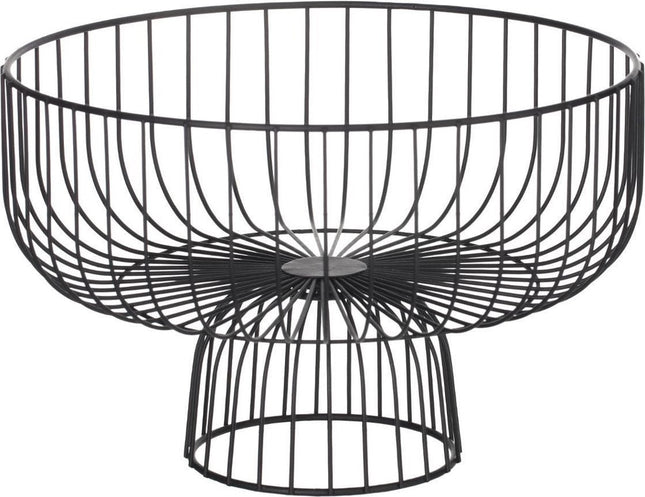 Fruitmand rond op voet zwart metaal 28 cm