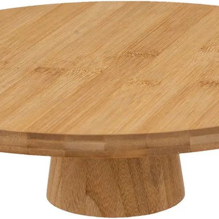 Taart/gebak serveerschaal - plat - rond - bamboe hout - 28 x 8 cm - presentatie schaal op voet