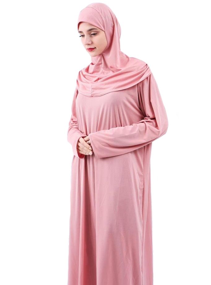 Gebedsjurk dames met hoofddoek – ééndelig, one size, stretchstof – foto 5