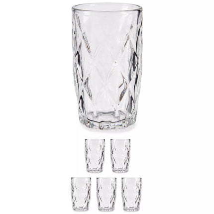 Set van 6x stuks luxe gedecoreerd glas drinkglazen/waterglazen van 340 ml transparant