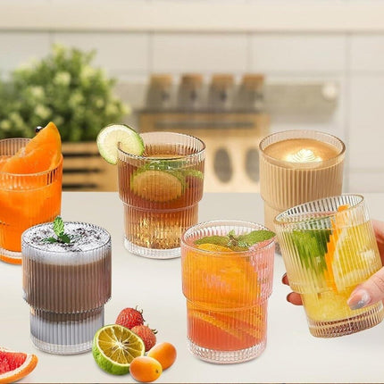 Geribbelde Drinkglas- koffie glas – 185 ml – Set van 6 - Glas - goudkleurige rand
