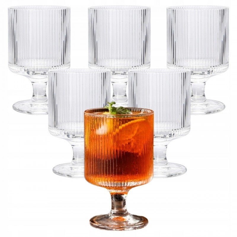 Geribbeld glas op voet – set van 6 glazen van gehard glas, 225 ml – foto 2