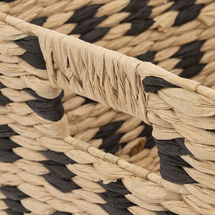 Gevlochten rieten opbergmand - vierkant - beige/zwart 31x31x31 cm