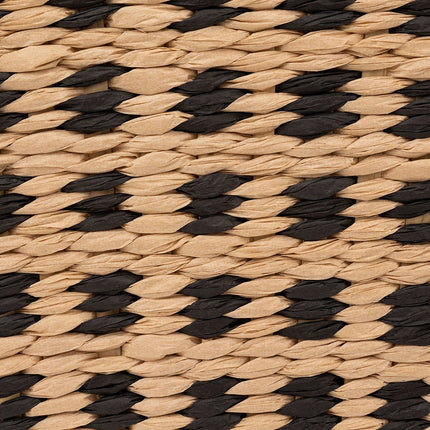 Gevlochten rieten opbergmand - vierkant - beige/zwart 31x31x31 cm