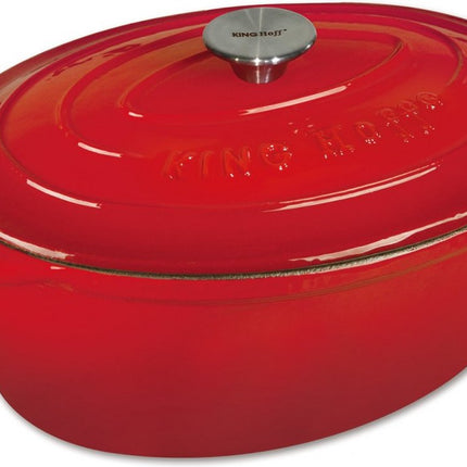 Gietijzeren braadpan - ovaal - 30cm - 4,5L - rood - emaille