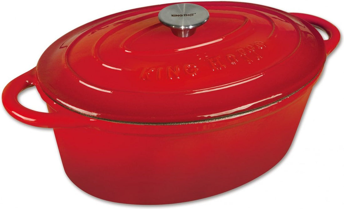 Kinghoff gietijzeren braadpan ovaal 30 cm – rood emaille, 4,5 liter