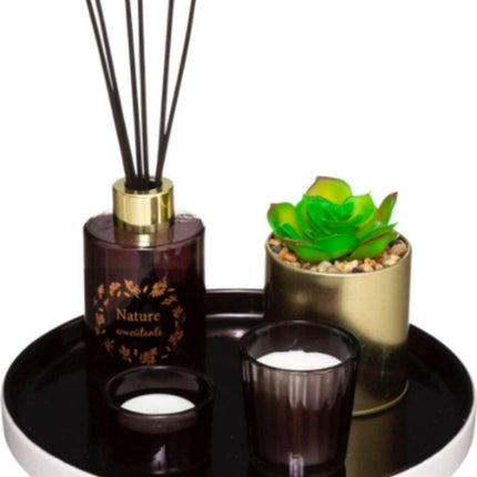 Plateau giftset 5-delig geur, plantje en 2 waxinelichtjes