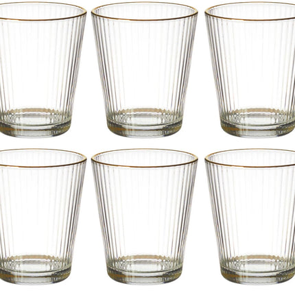Geribbelde Drinkglas Met Gouden Randen - Ripple Glas – 30 cl– Set van 6