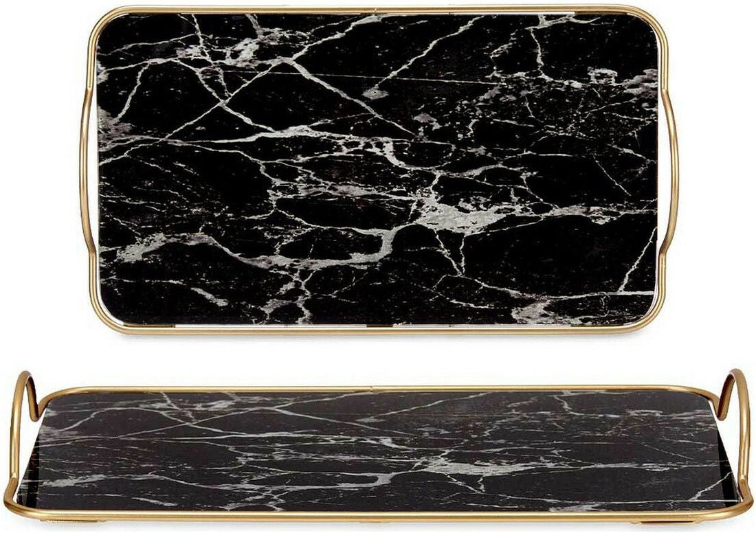 Serving tray with handles Gold Metal black Glass (35 x 4 x 20 cm)