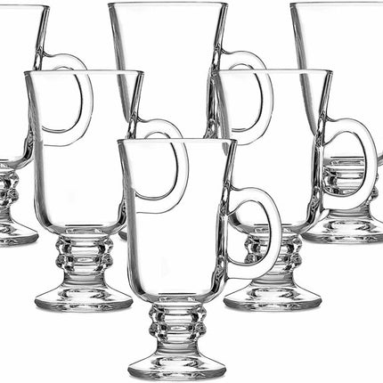 Irish Coffee – Koffieglazen – Macchiato glazen op voet met handvat - Set van 6 - 240 ml