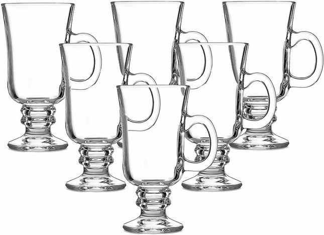 Irish Coffee – Koffieglazen – Macchiato glazen op voet met handvat - Set van 6 - 240 ml