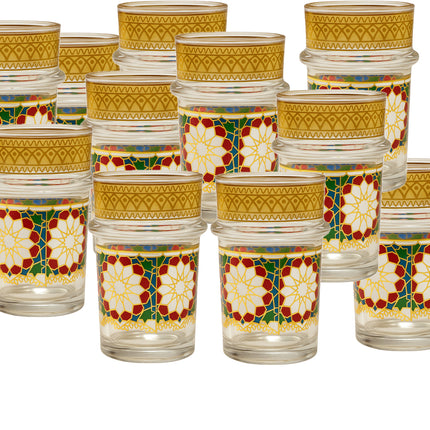 Marokkaanse Theeglazen met Goudkleurige Rand en Verstevigde Griprand – 9 cm – Set van 12
