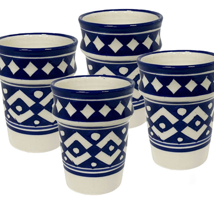Marokkaanse keramiek bekers blauw-wit set 4 st.